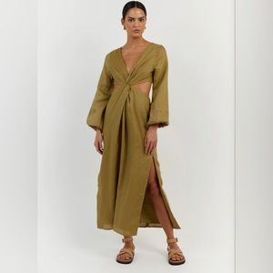 Dissh TINA OLIVE LINEN MIDI DRESS (NWT)